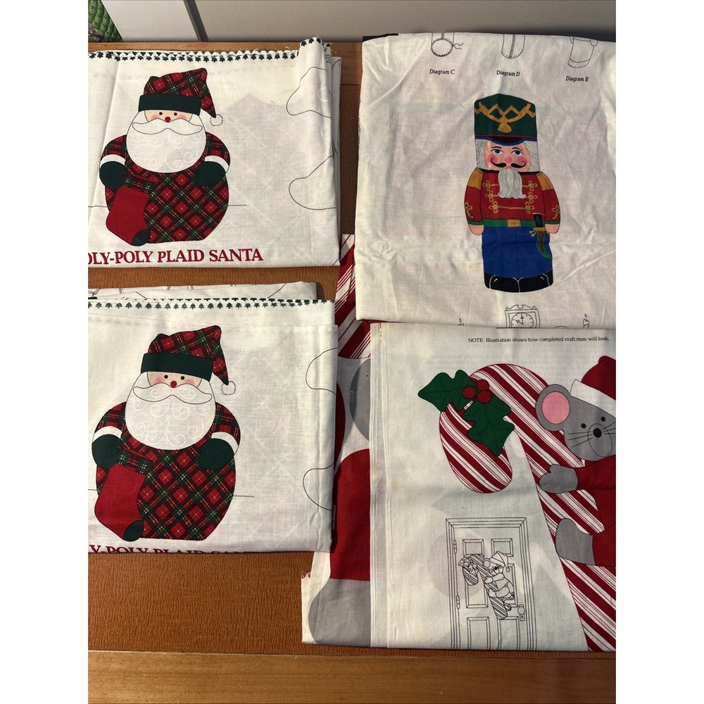 Vtg Cranston VIP Christmas Craft Panels: Roly Poly Santa, Mouse,‎ Nutcracker